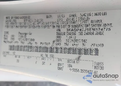 2014 Ford Fiesta S z USA, uszkodzony, nr VIN 3FADP4TJ1EM174775